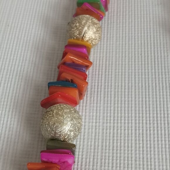 Colorful Rainbow Single Strand Stacked Shards & Golden Beads Statement Necklace - Picture 6 of 11